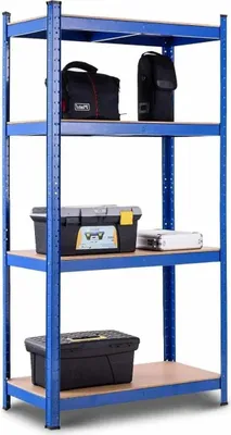 Image de Rayonnage pour charges lourdes - Rayonnage métallique - 4 niveaux - Système d'emboîtage sans vis - Capacité de charge 720 kg - Bleu