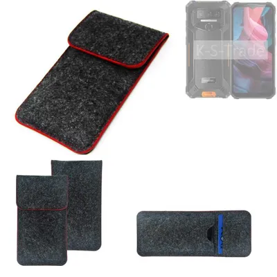 Produktbild von K-S-Trade Handy Schutz Hülle kompatibel mit Oukitel WP32 Schutzhülle Handyhülle Filztasche Pouch Tasche Case Sleeve Filzhülle dunkelgrau roter