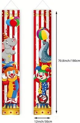 Obrázek produktu pro Karnevalový cirkusový transparent z polyesteru - 180x30 cm s motivem klauna a cirkusu
