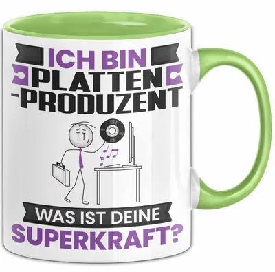 Produktbild von Plattenproduzent Tasse Geschenk für Plattenproduzent Geburtstag Lustiger Spruch Kaffee-Becher Was Ist Deine Superkraft (Grün)