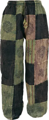 Produktbild von Aladinhose, Patchwork, Unikat Pluderhose, Boho Hose - Grün, Damen, Baumwolle, Größe: S/M