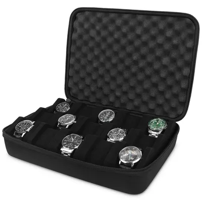 Image de Étui de rangement pour montres avec 15 compartiments et une poignée de transport