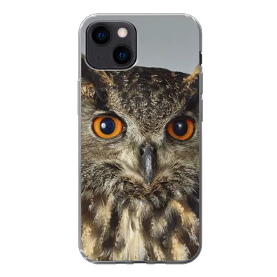 Produktbild von MuchoWow® Handyhülle Schutzhülle Hülle für iPhone 13 mini Braune Eule mit hellblauem Hintergrund Silikon Softcase Handy Hülle - Softcase