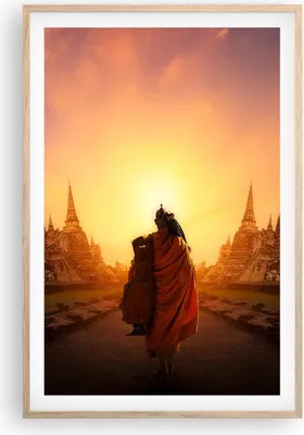 Produktbild von Gerahmtes Poster - Rahmen in heller Eiche - Tempel Mönch - 61x91,5 cm - Wand Bild - Wanddeko - Wandbilder - Kunstposter - Wandposter - Bilderrahmen - Bilder - Kunstdruck - Wandbild - P2NPA61x91-3472