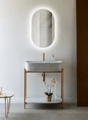 Produktbild von Wandspiegel Talos LED Design Spiegel oval black 45 x 75 cm - Badspiegel mit LED Beleuchtung - Lichtspiegel mit  hochwertigem, umlaufenden Aluminiumrahmen in matt schwarz - Badezimmerspiegel