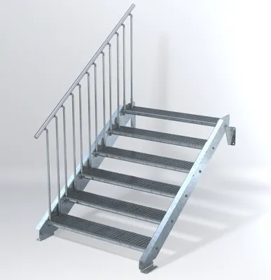 Produktbild von Stahltreppe 6 Stufen bis Höhe 120 cm, Laufbreite : 120 cm Geländer links ST 1 (31 / 31 mm)