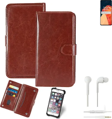 Produktbild von K-S-Trade 360° Hülle kompatibel mit OnePlus 9 inkl. Headphones braun Kunstleder Case BookCase WalletCase Kunstlederederhülle Handyhülle,