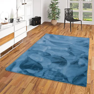Produktbild von Luxus Super Soft Fellteppich Plush Blau, Größe:140x180 cm