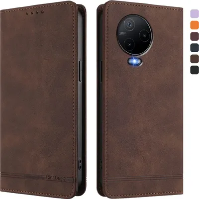 Image de Etui pour Infinix Note 12 (2023)/Note 12 Pro 4G, étui rétro en cuirPolyuréthaneavec support et fentes pour cartes de crédit Marron