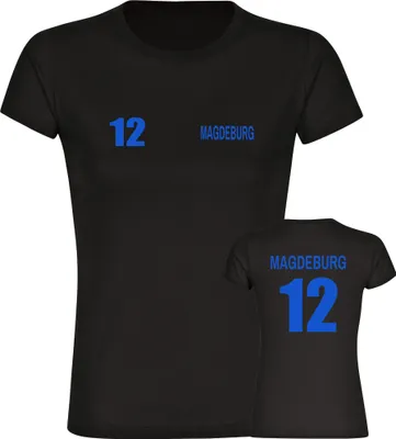 Produktbild von multifanshop Damen T-Shirt - Magdeburg - Trikot Nummer 12, schwarz, Größe XXL