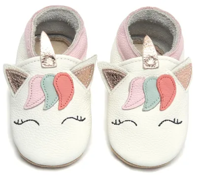 Image de Chaussures pour bébés, idéales pour apprendre à marcher - Cuir souple et semelle antidérapante - Motifs licorne, couleur rose