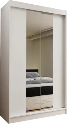 Produktbild von Masseno Schiebetürenschrank LUCENZA 120 cm Kleiderschrank Schlafzimmer Schrank 2-türig mit Spiegel Weiß