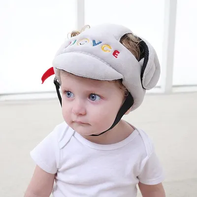 Image de Bébé casque enfant bambin doux mignon chapeau de sécurité réglable pour marcher à quatre pattes qui joue gris clair