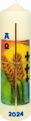 Produktbild von Osterkerze„hren, Kreuz Gold in Wachs mit A und O mit aktueller Jahreszahl 220 x Ø 60 mm