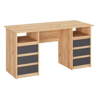 Produktbild von KOMTO Schreibtisch mit Schubladen - Oslo 140 x 60 x 74 cm Bürotisch Computertisch Arbeitstisch Büro PC-Tisch Kinderschreibt Kraft / Antrazhit