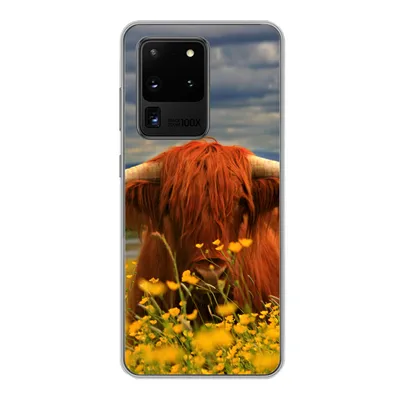 Produktbild von MuchoWow® Handyhülle Schutzhülle Hülle für Samsung Galaxy S20 Ultra Schottischer Highlander - Tiere - Blumen Silikon Softcase Handy Hülle - Karteninhaber