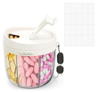 Immagine prodotto di Contenitore per pillole con 7 scomparti, scatola per farmaci con 20 etichette, colore bianco