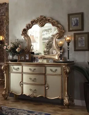 Produktbild von Schminktisch mit Spiegel Gold Design Luxus Möbel Antik Barockstil