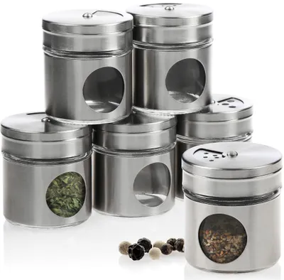 Produktbild von com-four® 6-teiliges Gewürzstreuer Set aus Edelstahl für Salz, Pfeffer, Gewürze, Kräuter - Kräuterdose, Gewürzdose, Gewürzbehälter