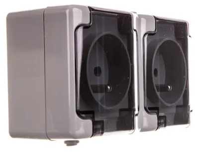 Productafbeelding van BRYZA Hermetische dubbele stopcontactdoos met/zonder IP54-bescherming en rookmelderluik, grijs, artikelnummer 180036