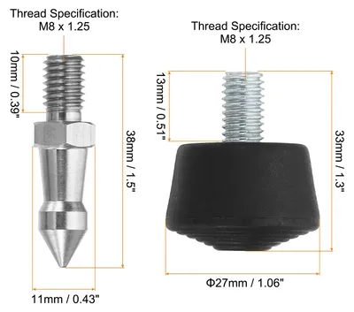 Produktbild von M8 Gewinde Stativ Stachel und Gummi Stativfš¹?e 3 Set Kamera Stativ Boden Montage Adapter fš¹r Einbeinstativ Silber Schwarz