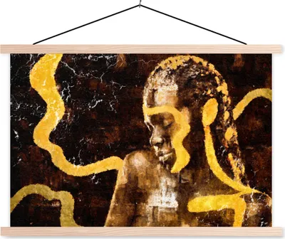 Produktbild von MuchoWow® Textilposter Frau - Schwarz - Gold 60x40 cm mit holzfarbenen Rahmen - Bilder