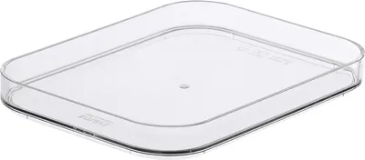 A clear plastic storage box lid on a white background.