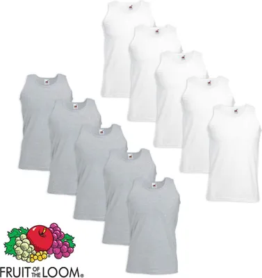 Obrázek produktu pro Fruit of the Loom Valueweight muscle shirt 10 ks bavlna bílá/šedá XL