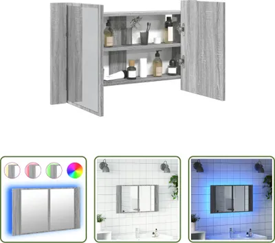 Image de The Living Store armoire de toilette LED gris Sonoma 80x12x45 cm acrylique