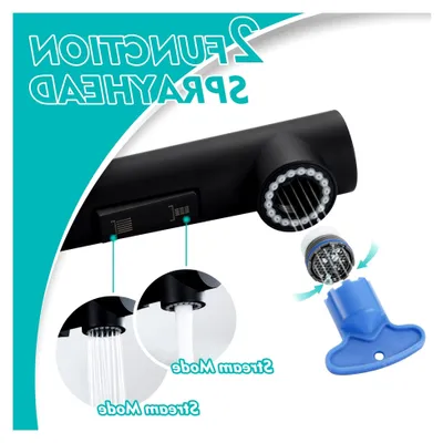 Produktbild von Küchenarmatur mit Ausziehbarer Brause, Spültischarmatur mit 2 Strahlarten, 120° Drehbar, Matt Schwarz