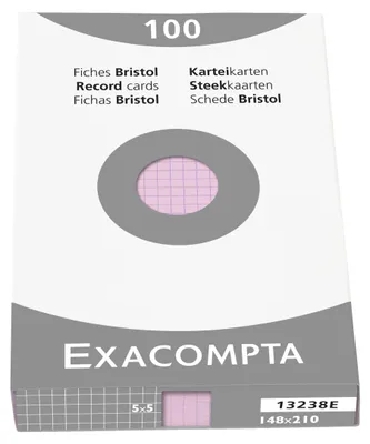 Produktbild von Exacompta Karteikarten A5 kariert, Faltschachtel mit 100 Stück - Rosa - 13238E