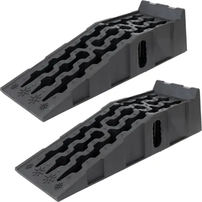 Produktbild von 2x Auffahrrampe mit Überfahrstopper 90 x 28 x 22 cm 5 t Traglast Kunststoff Auffahrkeil Wohnmobil
