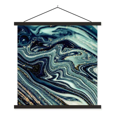Produktbild von MuchoWow® Textilposter Marmor - Gold - Blau - Glitter - Marmoroptik - Abstrakt 90x90 cm mit schwarzem Rahmen - Magnetisches
