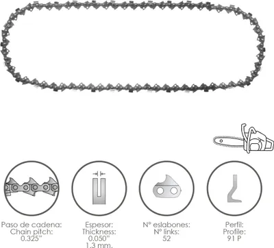 Immagine prodotto di Catena per motosega 0,325" / 0,050" 1,3 mm / 66 maglie / 91 P
