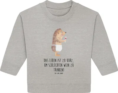Produktbild von Mr. & Mrs. Panda Organic Baby Pullover Igel Wein 6. - 12. Monat - Heather Grey - Geschenk, Weinglas, Rotwein, Lustige Sprüche, Bullover, Spruch, Weißwein, trinken