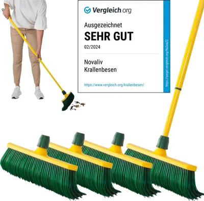 Produktbild von Novaliv Krallenbesen Set 30 cm Kunststoff mit Teleskopstiel gebogenen Borsten Gartenbesen Straßenbesen Kehrbesen Laubbesen (4, 30 cm Besen mit Stiel)