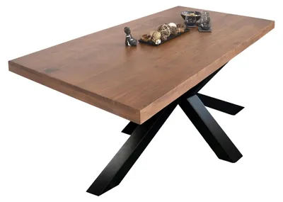Produktbild von Esstisch Akazie Nussbaum 220 x 100 cm massiv gerade Kanten Spider-Gestell schwarz RIO