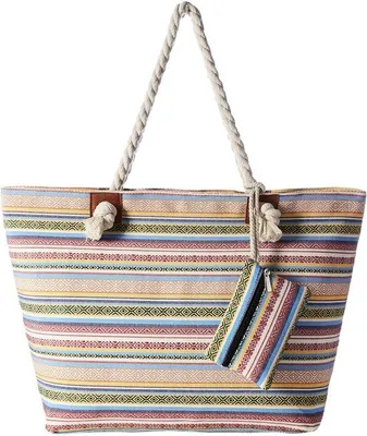Immagine prodotto di Borsa da spiaggia capiente XXL con chiusura in velcro - Borsa a tracolla da donna - Borsa da spiaggia capiente per i viaggi, borsa della spesa versatile da donna per le vacanze al mare
