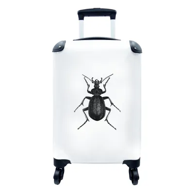 Produktbild von MuchoWow® Koffer Handgepäck Trolley Rollkoffer Kleine Reisekoffer mit 4 Rollen - Schwarz und weiß - Käfer - Vintage - Insekten - Cabin Size < 55x40x23 cm & 55x40x20 cm - Fotokoffer - Kabinenkoffer - Boardgepäck - Reise-Box - Reisekoffer - Reisegepäck - Koffer mit Bild - Trolley für Kinder