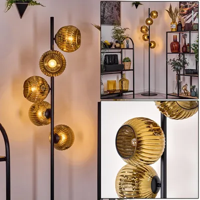 Produktbild von Villamare Stehlampe aus Metall/Riffelglas in Schwarz/Goldfarben