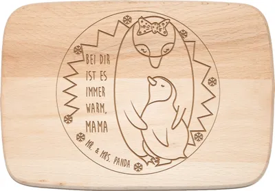 Produktbild von Mr. & Mrs. Panda Holzbrett Pinguin Mama - Transparent - Geschenk, schneidbrett, Geburtstag, Frühstücksbrett, Mutter, Muttertag, Schneidebrett, Weihnachten, Holzbrettchen