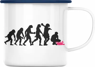 Produktbild von Trendation - Modeleisenbahn Geschenk Emaille Tasse Spruch Geschenk Geschenkidee Opa Rentner Dampflokomotive Eisenbahn Herzschlag (Blau)