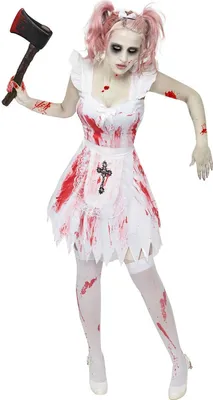 Obrázek produktu pro Zombie kostým družička Halloween dámský kostým bílo-červeno-černý S / M