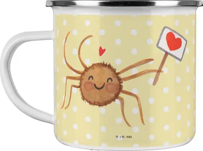 Produktbild von Mr. & Mrs. Panda Emaille Tasse Spinne Agathe Motivation - Gelb Pastell - Geschenk, Haferl, Glück, Emailletasse, Pott, Vertrauen, Dankeschön, becher, Liebe, Teetasse