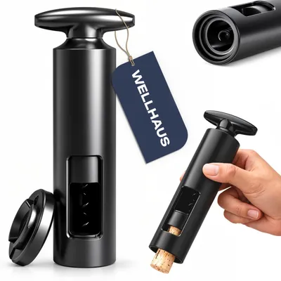 Productafbeelding van WELLHAUS Wijnopener, kurkentrekker, zwart, met foliecutter