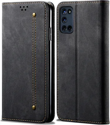 Image de OPPO A52 Housse, LaimTop Denim Cuir Portefeuille Fermeture magnétique Flip Bookstyle Housse de protection avec fonction stand pour OPPO A52 / A72 / A92 OPPO A52 / A72 / A92 Noir