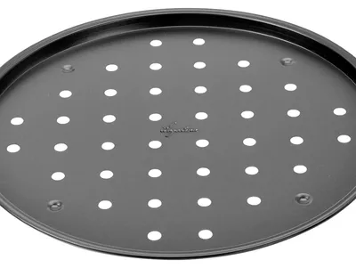Image de Plaque à pizza perforée Lagostina Gustosa en acier antiadhésif pour le four, noire, diamètre 32 cm