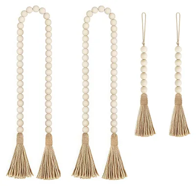 Imagen del producto de Guirnalda de cuentas de madera con borlas de yute para decoración