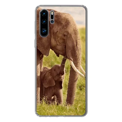 Produktbild von MuchoWow® Handyhülle Schutzhülle Hülle für Huawei P30 Pro Elefant - Gras - Jung - Rüssel Silikon Softcase Handy Hülle - Schutzdeckel