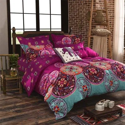Produktbild von Unyqoos®️ Stilvolles Bohemian Bettwäsche Set mit Mandala-Muster und Reißverschluss in Farbenfrohem Fuchsia und Türkis